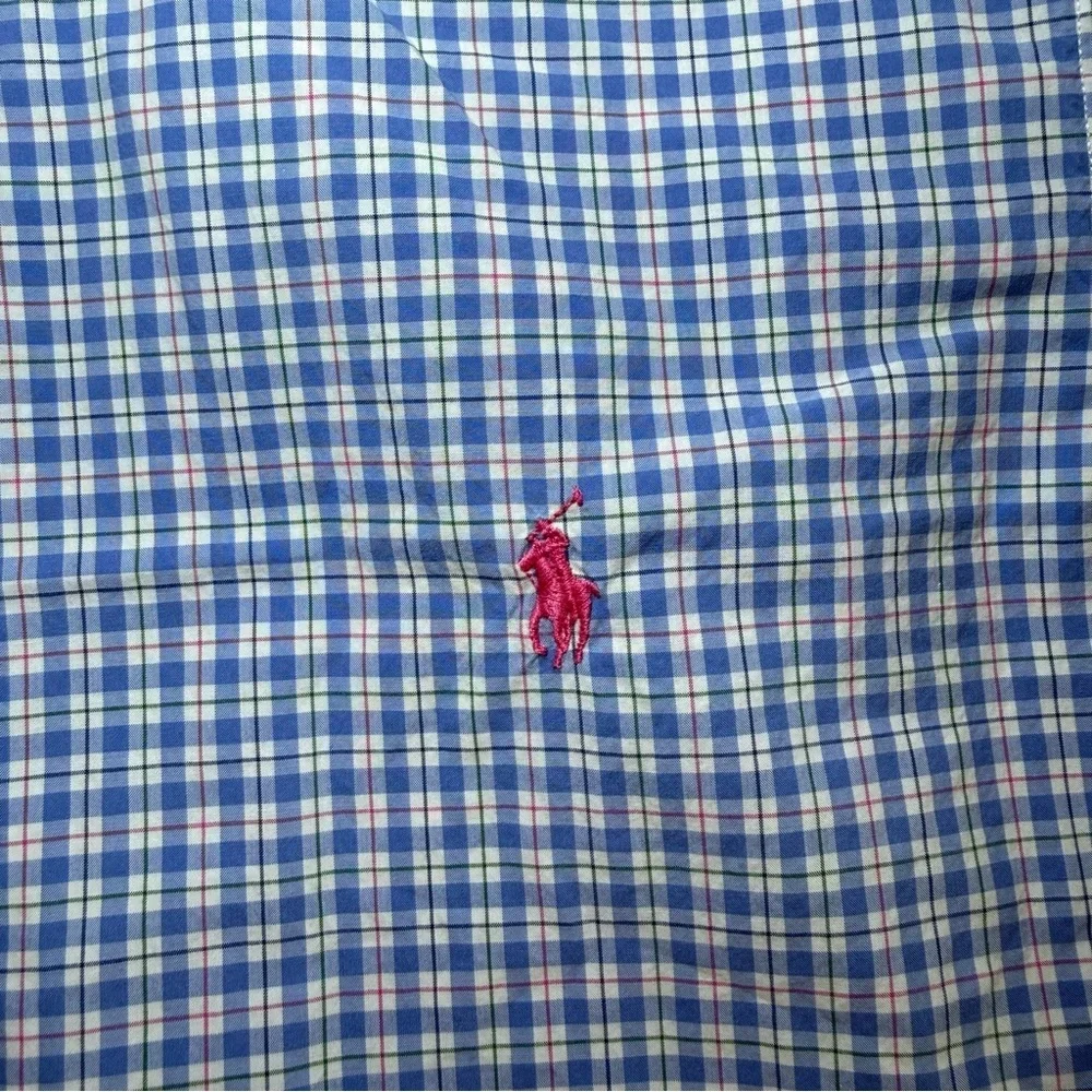 Polo Ralph Lauren Mens Medium Blue Plaid Cotton Oxford Button Down Shirt Preppy